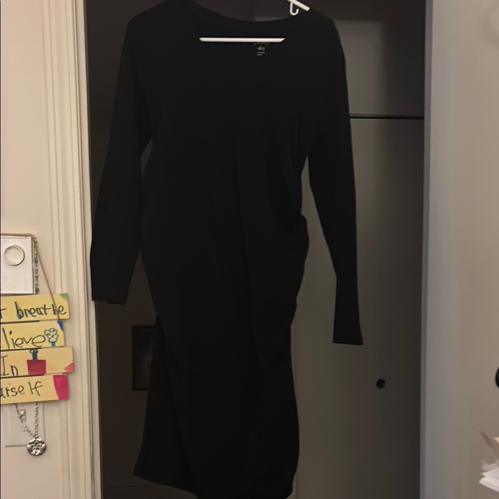 Paisley Sky Black Long Sleeve Crew Neck Sweater Dress